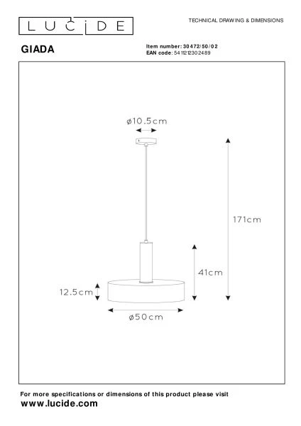 Lucide GIADA - Hanglamp - Ø 50 cm - 1xE27 - Mat Goud / Messing - technisch